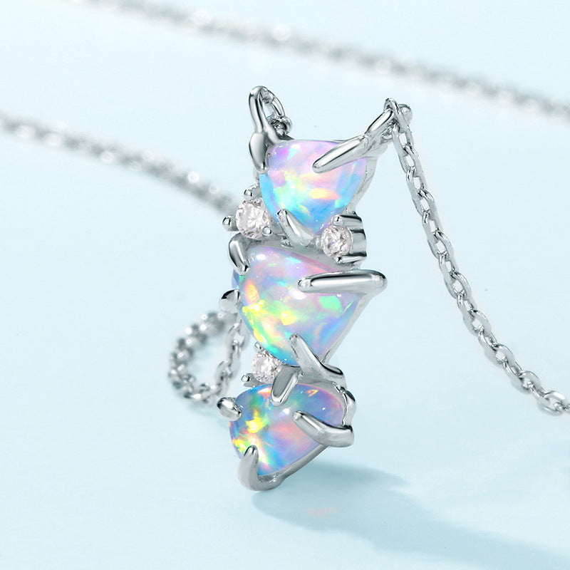 S925 Sterling Silver Magic Color Synthetic Opal Pendant Necklace