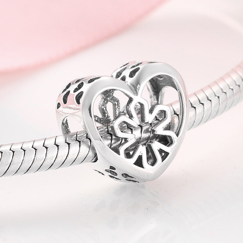 S925 Sterling Silver Winter Hollow Snowflake Bead Pendant