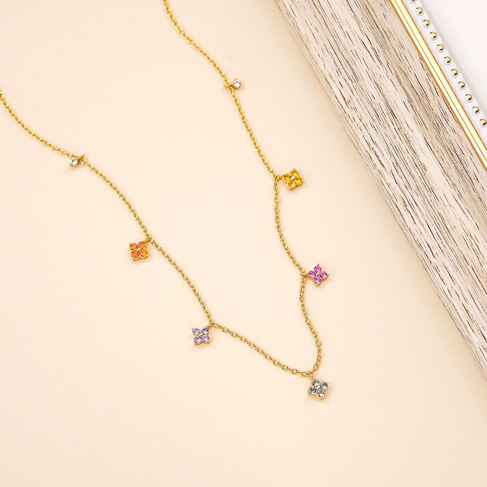 S925 Sterling Silver Necklace with Colorful Zirconia
