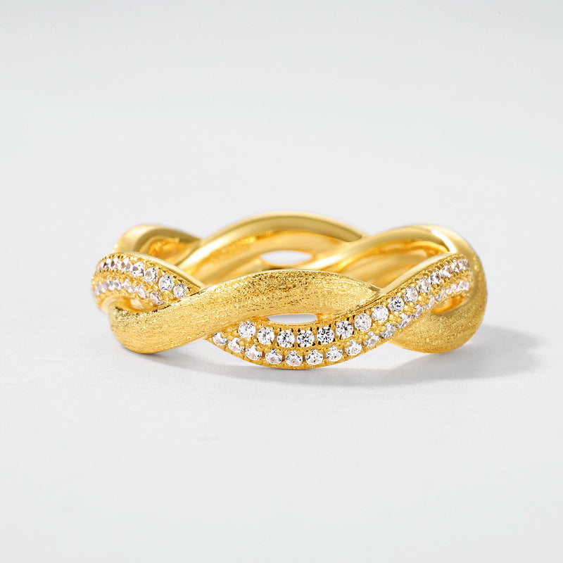 S925 Sterling Silver Gold-Plated Twisted Zircon Inlaid Ring