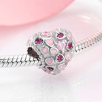 S925 Sterling Silver Heart Bead Pink Zircon Pendant