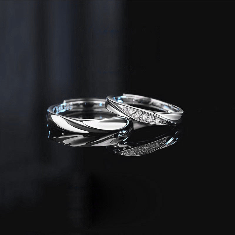 S925 Sterling Silver Wave Moissanite Couple Ring