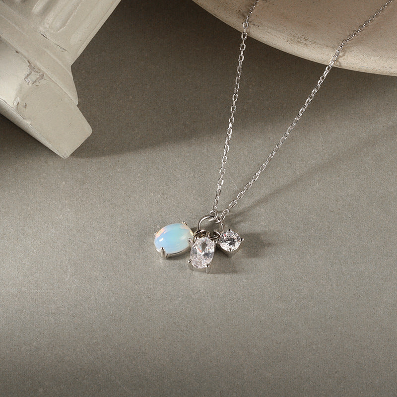 S925 Sterling Silver Moonstone and Zircon Collarbone Necklace