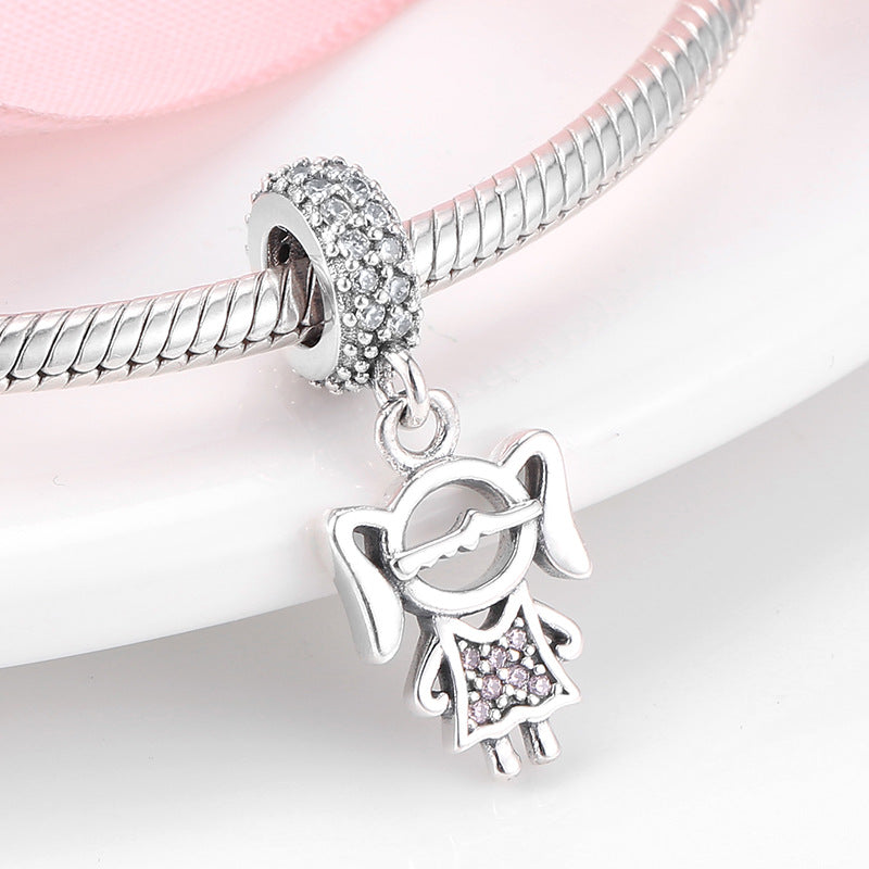 S925 Sterling Silver Cute Girl Zircon Pendant