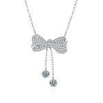 S925 Sterling Silver Moissanite Tassel Bow Pendant Necklace