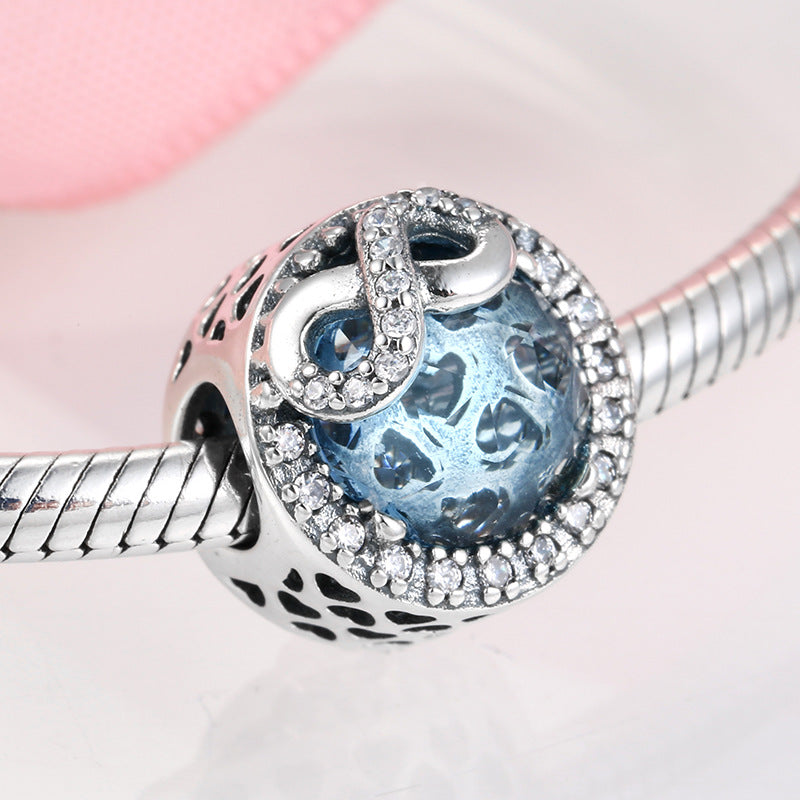 S925 Sterling Silver Blue Heart-Shaped Beaded Shining Zircon Inlaid Pendant