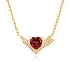 S925 Sterling Silver Gold Plated Heart-Piercing Garnet Pendant Zircon Necklace