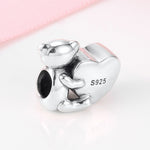 S925 Sterling Silver Bear Love Beaded Couple Pendant