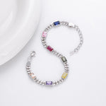 925 Sterling Silver Bracelet with Colorful Square Stones
