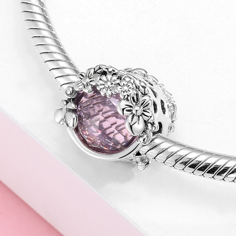 S925 Sterling Silver Pink Purple Sparkling Bead Pendant
