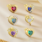 S925 Sterling Silver Heart Stud Earrings with Colorful Cubic Zirconia(Single unit)