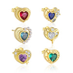 S925 Sterling Silver Heart Stud Earrings with Colorful Cubic Zirconia(Single unit)