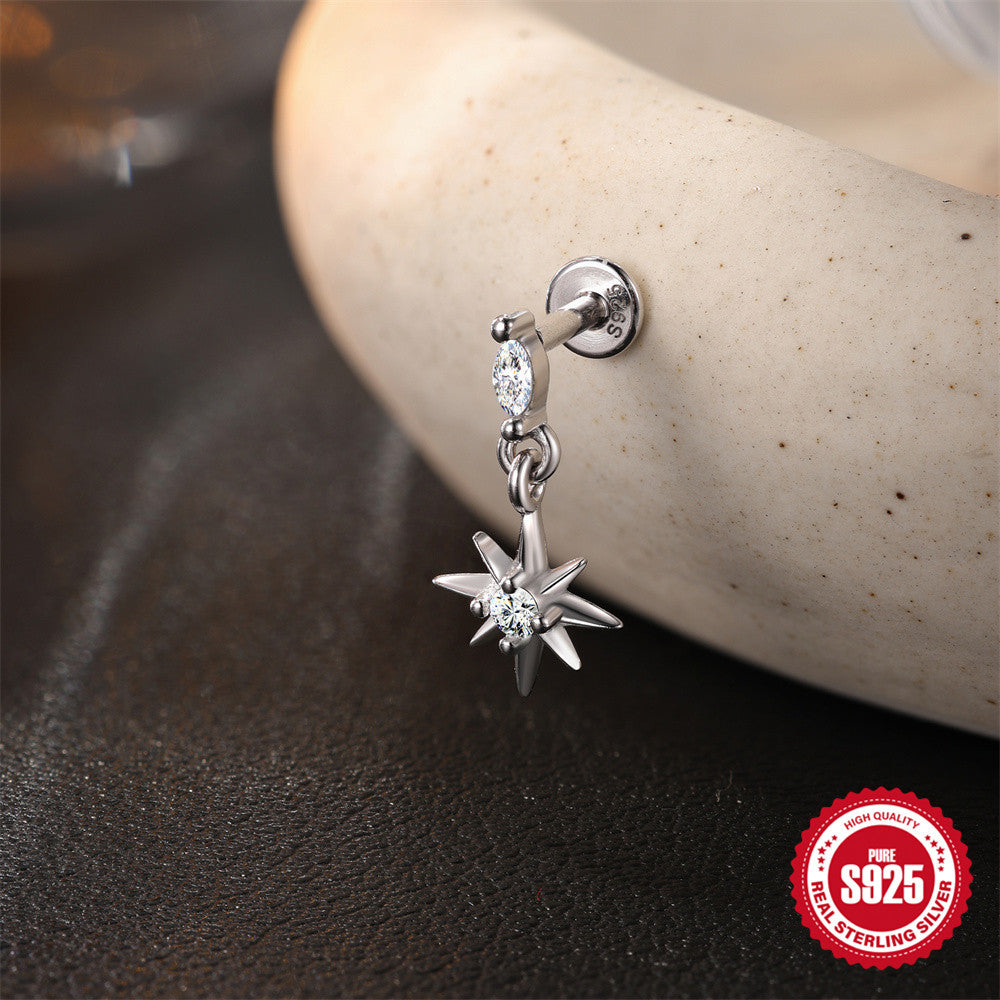 S925 Sterling Silver Moissanite Flat-Back Threaded Piercing Earring(Single unit)