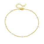 S925 Sterling Silver Plated 14K Gold Pearl Beaded Anklet