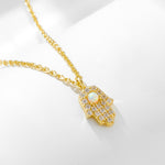 S925 Sterling Silver Fatima Hand Zircon Inlaid Necklace