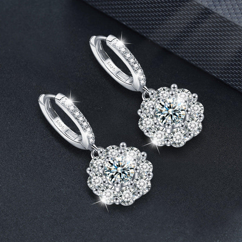 925 Sterling Silver Moissanite Elegant Sunflower Earrings