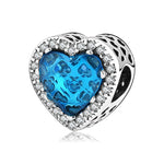 S925 Loving Heart in Sterling Silver Blue Crystal Zircon Pendant