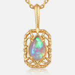 S925 Sterling Silver Gold-Plated Openwork Opal Pendant Necklace