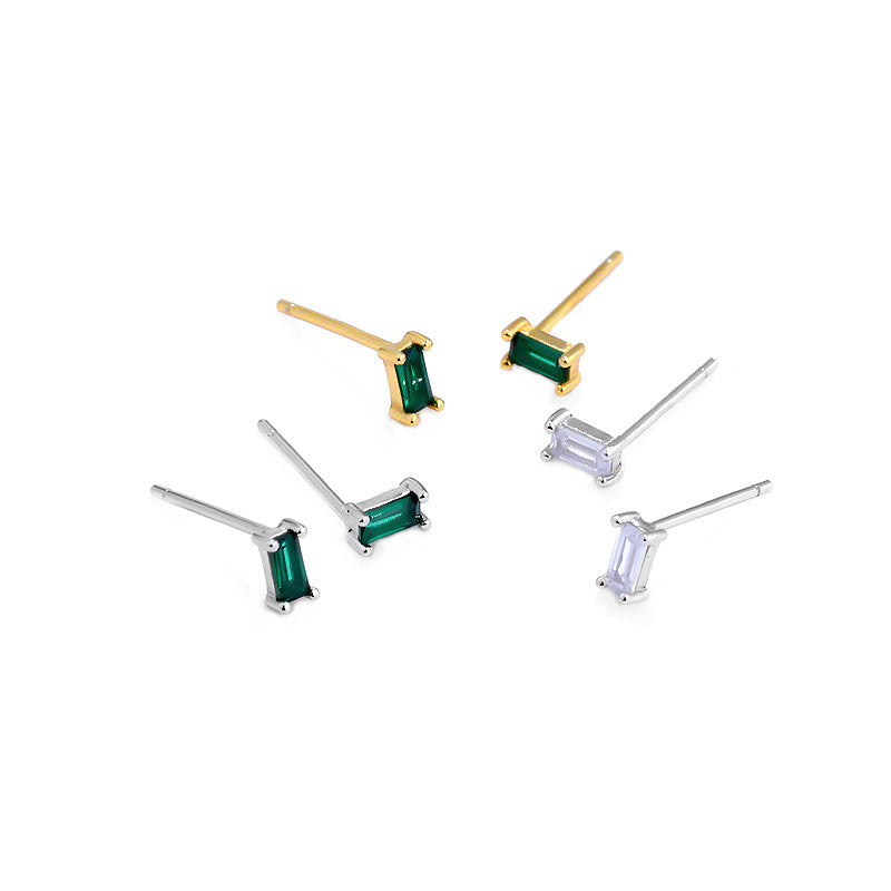 Sterling Silver Square Stud Earrings with Colorful Cubic Zirconia