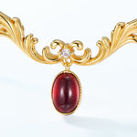 S925 Sterling Silver Court Style Natural Garnet Pendant Necklace