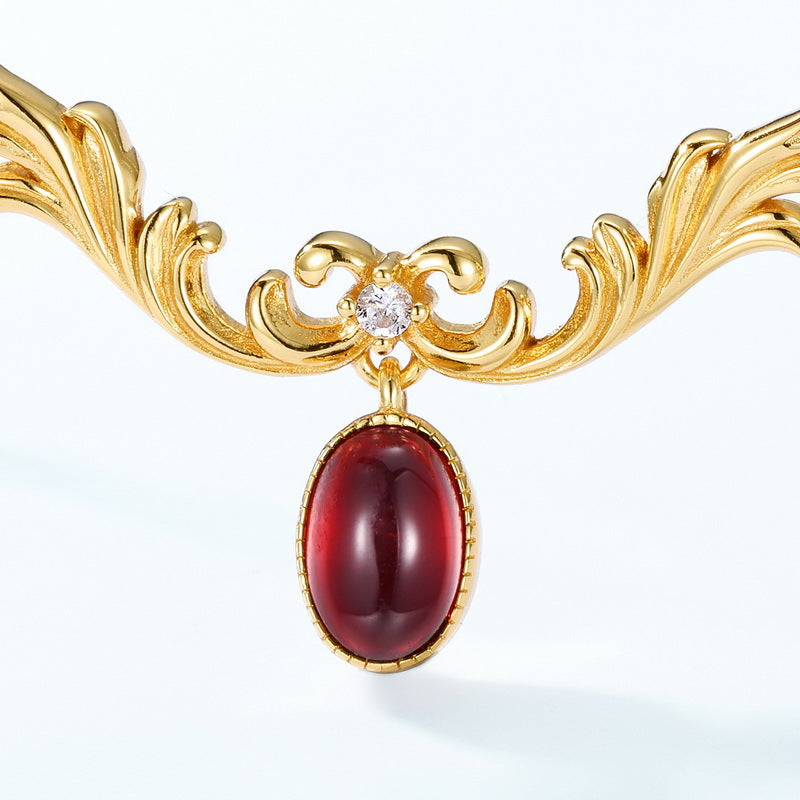 S925 Sterling Silver Court Style Natural Garnet Pendant Necklace