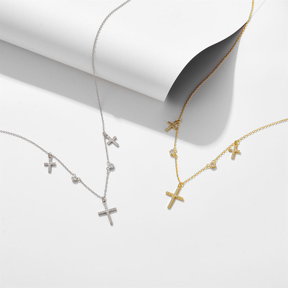 S925 Sterling Silver Zircon Inlaid Cross Necklace