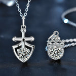 S925 Sterling Silver Moissanite Princess and Knight Pair of Personality Shield Crown Clavicle Pendant Couple Necklace