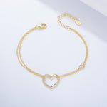 S925 Sterling Silver Zircon Inlaid Heart-Shaped Double-Layer Bracelet