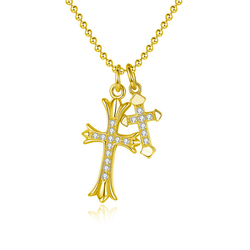 S925 Sterling Silver Moissanite Double Cross Necklace