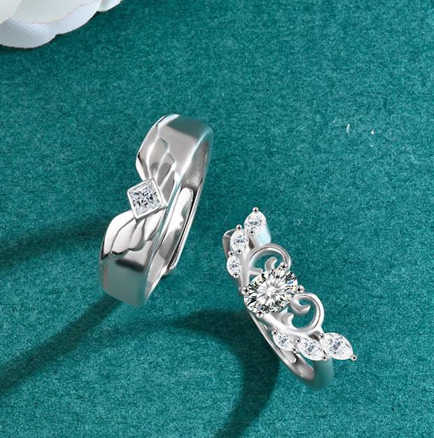 S925 Sterling Silver “Angel Wings” Moissanite Couple Ring