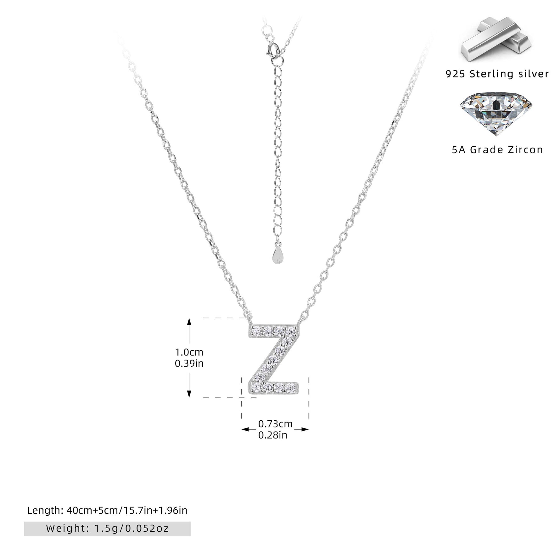 S925 Sterling Silver Simple Zircon Necklace with English Letters