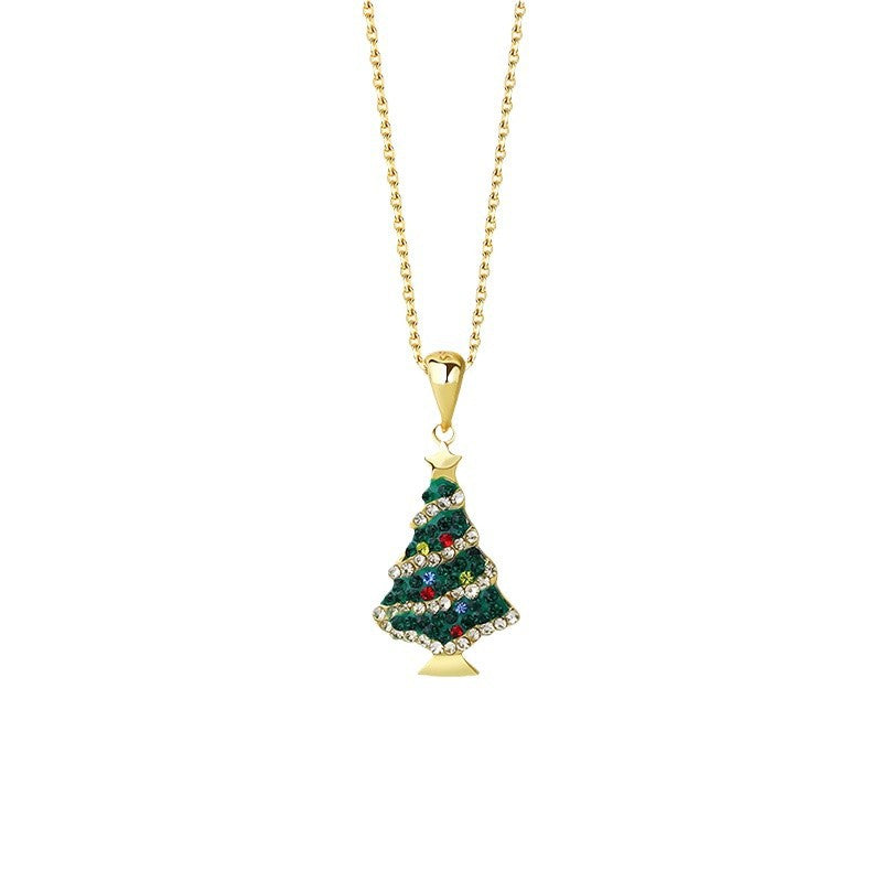 925 Sterling Silver Colorful Zircon Christmas Tree Necklace and Earring Set