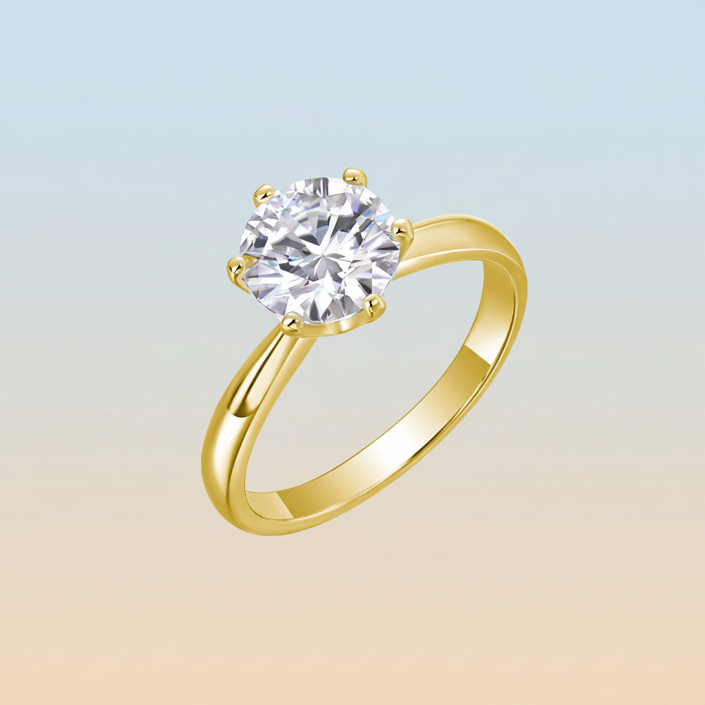 S925 Silver Gold-Plated Six-Prong Moissanite Ring