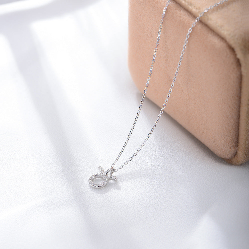S925 Silver Zircon Inlaid Twelve Constellation Pendant Necklace
