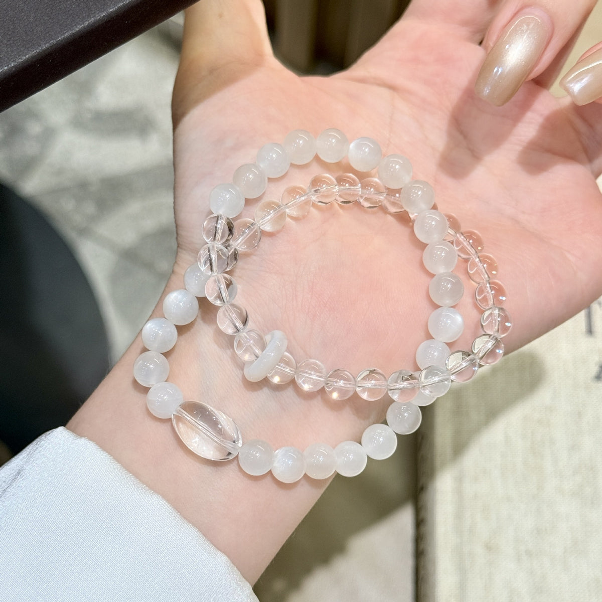Natural Double-Strand White Crystal Bracelet