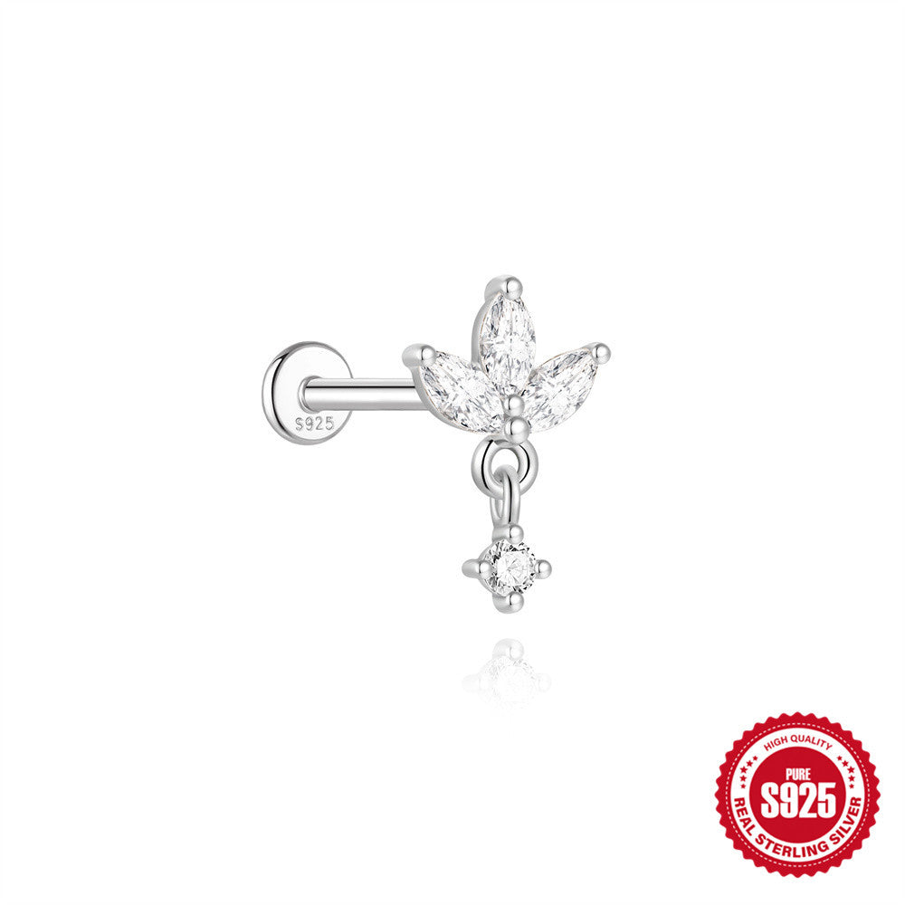 S925 Sterling Silver Moissanite Four-Petal Flower Stud Earring(Single unit)