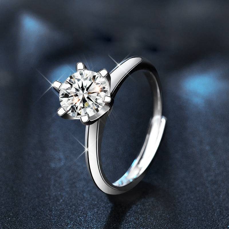 925 Sterling Silver Moissanite Six-Prong Wedding Ring