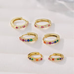 S925 Sterling Silver Round Earrings with Colorful Cubic Zirconia