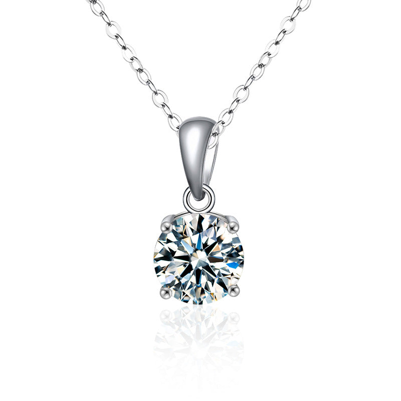 S925 Sterling Silver Moissanite Classic Four-Claw Pendant Necklace