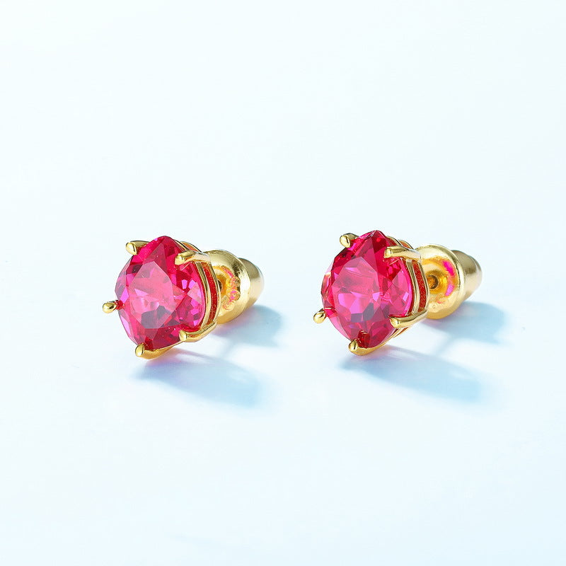 S925 Sterling Silver Geometric Red Corundum Earrings