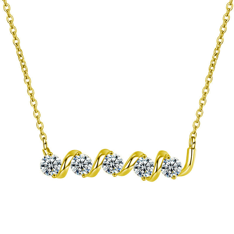 S925 Sterling Silver Moissanite Wind Spiral Roll Pendant Necklace