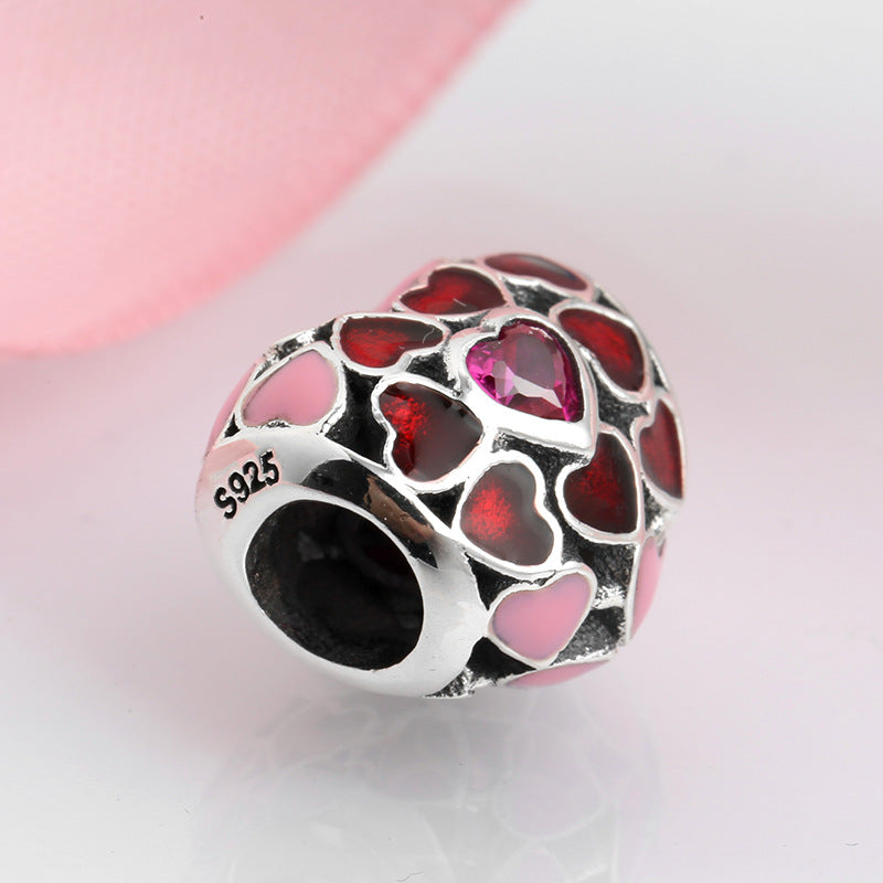 S925 Sterling Silver Ruby Heart Bead Pendant