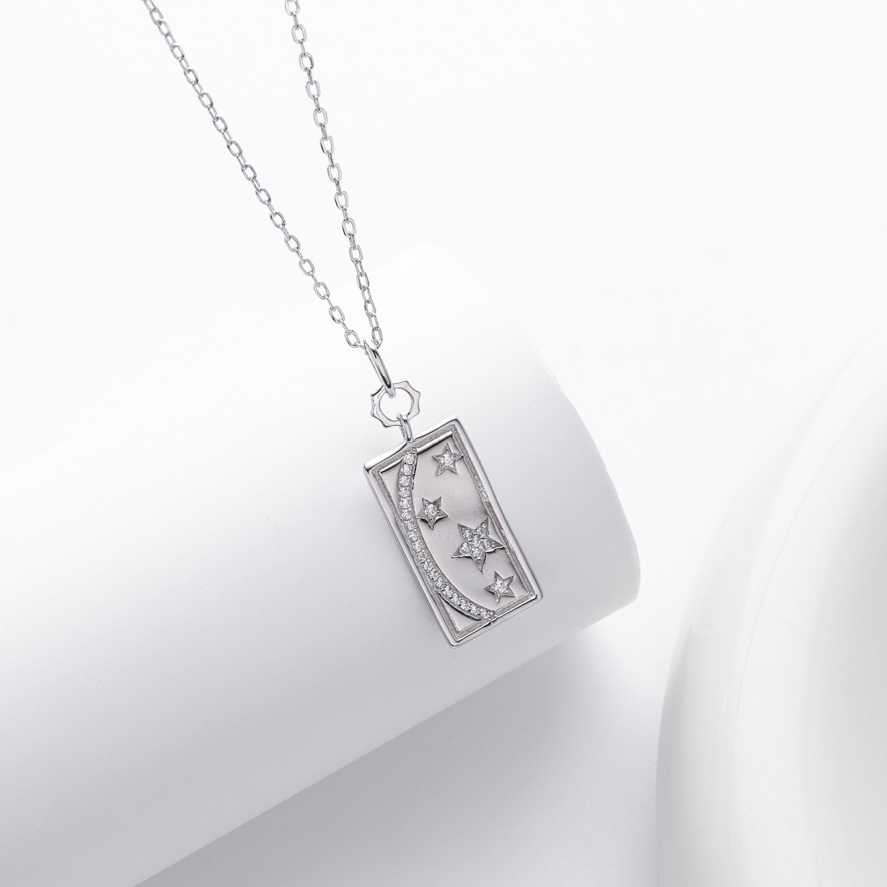 S925 Sterling Silver French Style Star Zircon Inlaid Stone Pendant Necklace