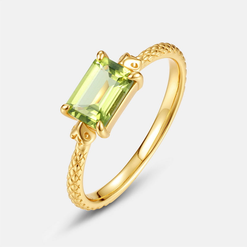 S925 Sterling Silver Gold-Plated Ring Set with Natural Peridot
