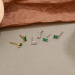 Sterling Silver Square Stud Earrings with Colorful Cubic Zirconia