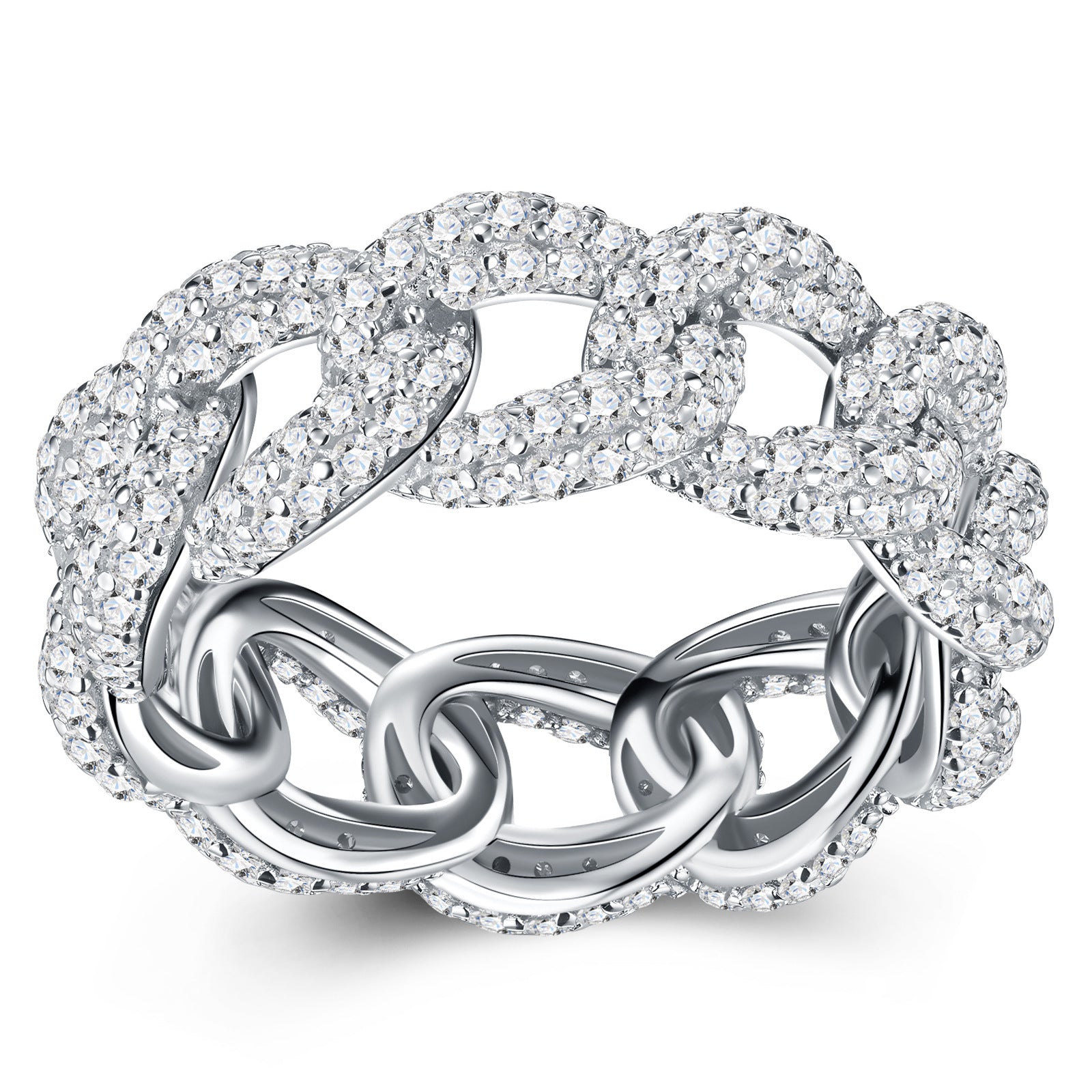 S925 Silver Cuban Chain Moissanite Ring