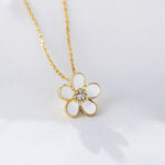 S925 Sterling Silver Zircon Inlaid Little Flower Pendant Necklace