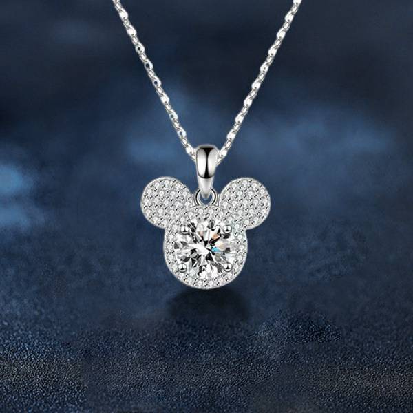 S925 Sterling Silver Mickey Pendant Moissanite Full Diamond Necklace