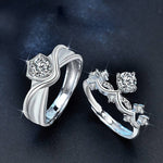 S925 Sterling Silver Moissanite Princess & Knight Couple Ring Set