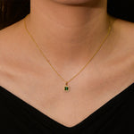 S925 Sterling Silver Square Emerald Zircon Pendant Necklace